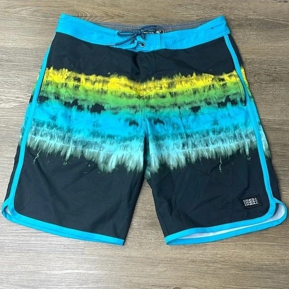O’Neill Men’s Black Green Blue Tie Dye Cruzers Swim Shorts, Board Shorts - Picture 1 of 9
